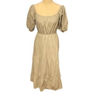 Sim & Sam Women's Cottagecore Milkmaid Coquette Linen Midi Dress Size M Green